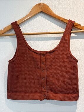 Rust Waffle Knit Button-Front Crop Tank Top